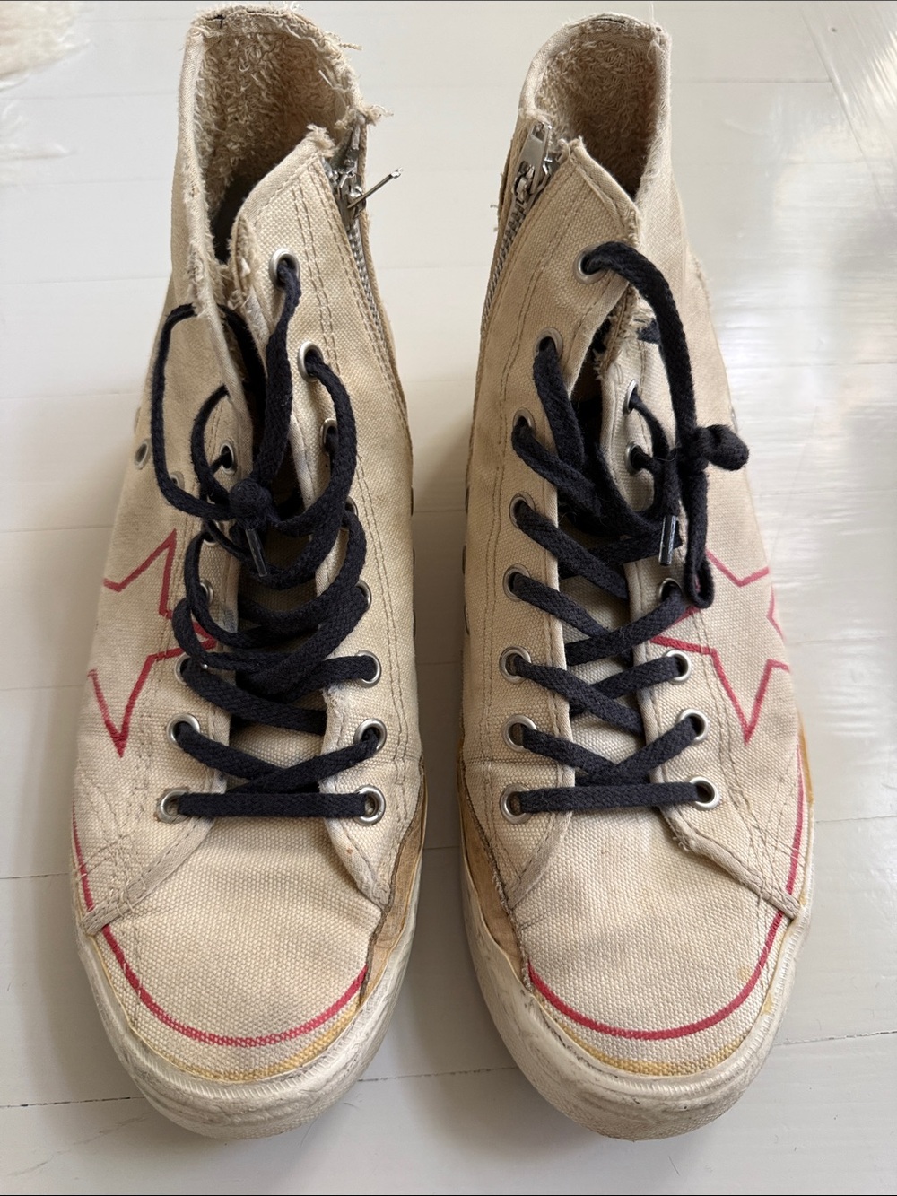 Golden Goose Francy High Top Sneakers Cream/Red/Navy Size 38